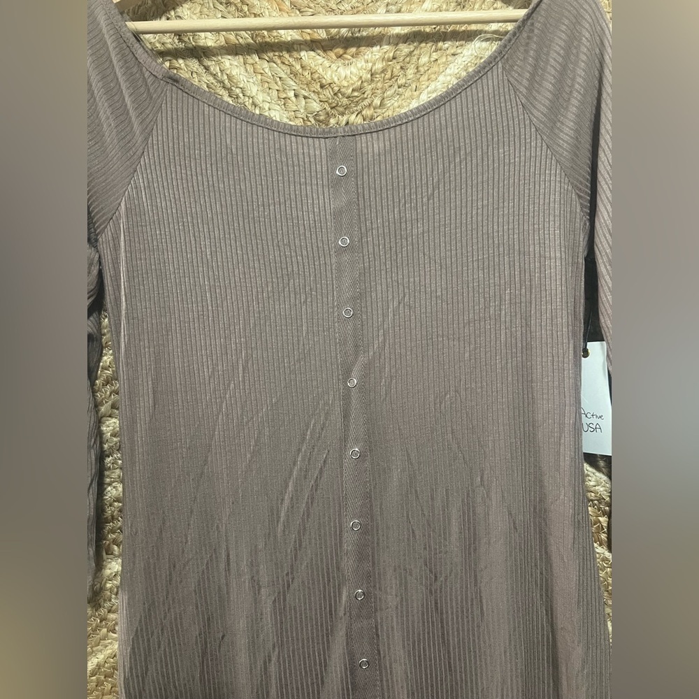 Active USA Women's Brown Ribbed Off the Shoulder Long Sleeve Dress,Size L,NWT - Picture 2 of 10